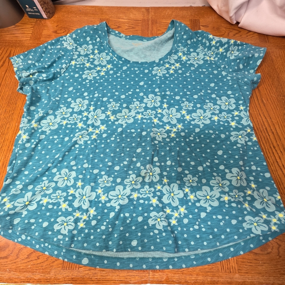 NorthCrest Turquoise Hawaiian Floral Short Sleeve Plus Size 4X Top
